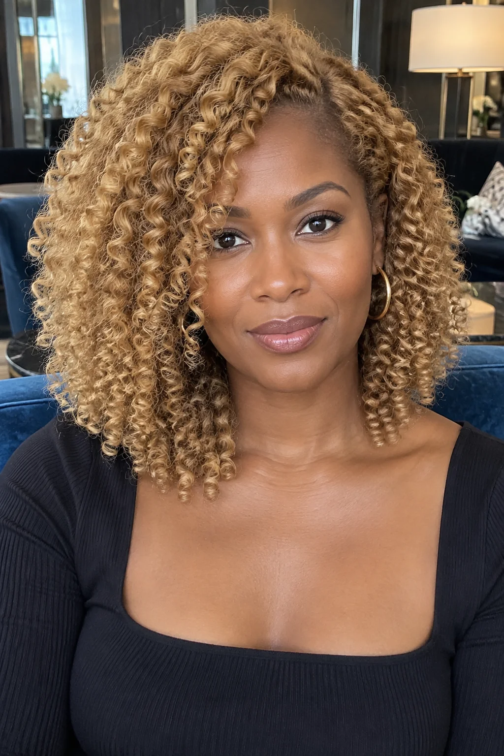 Asymmetrical Curly Lob hairstyle