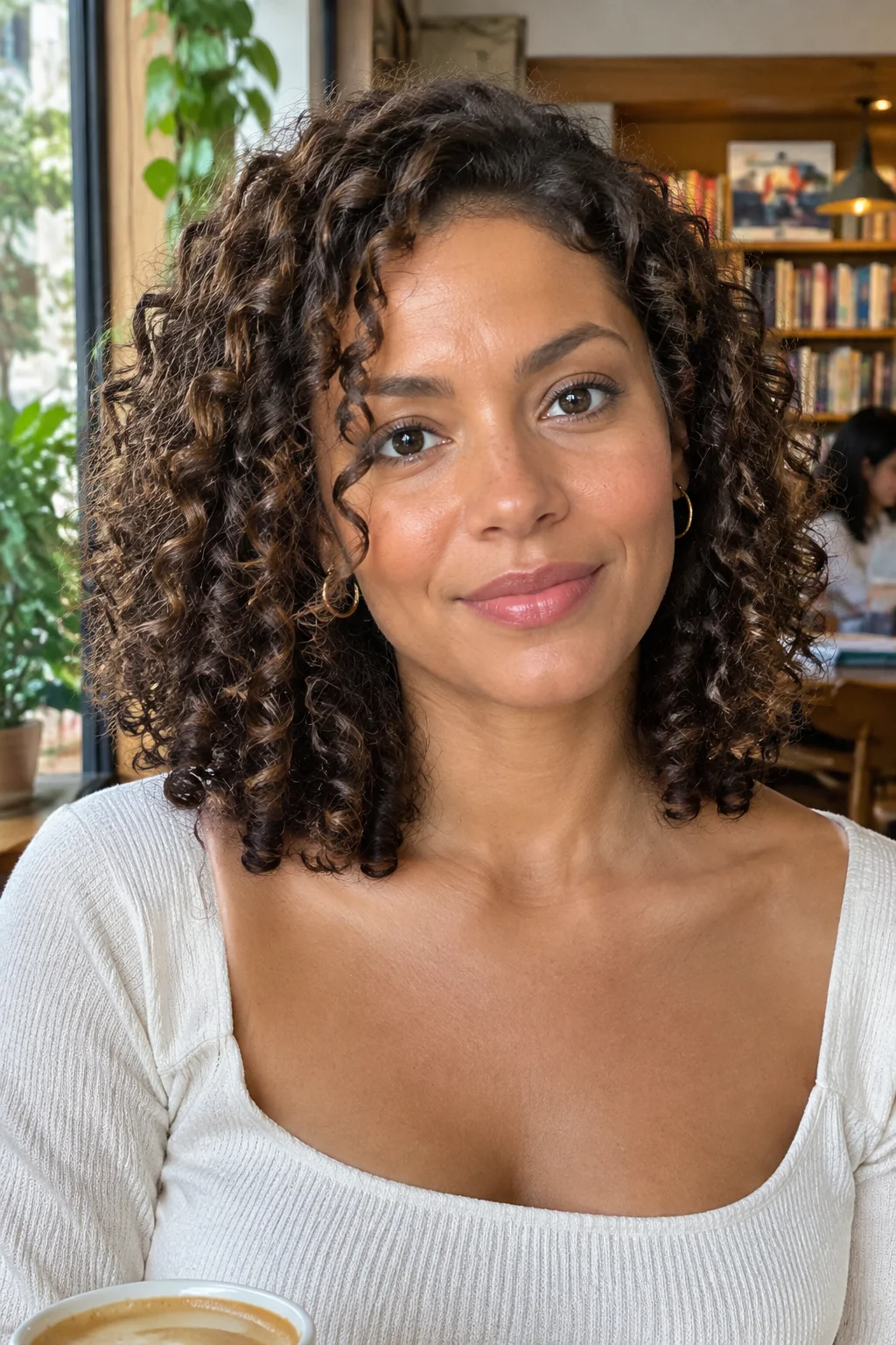 Curved Stacked Curly Lob hairstyle