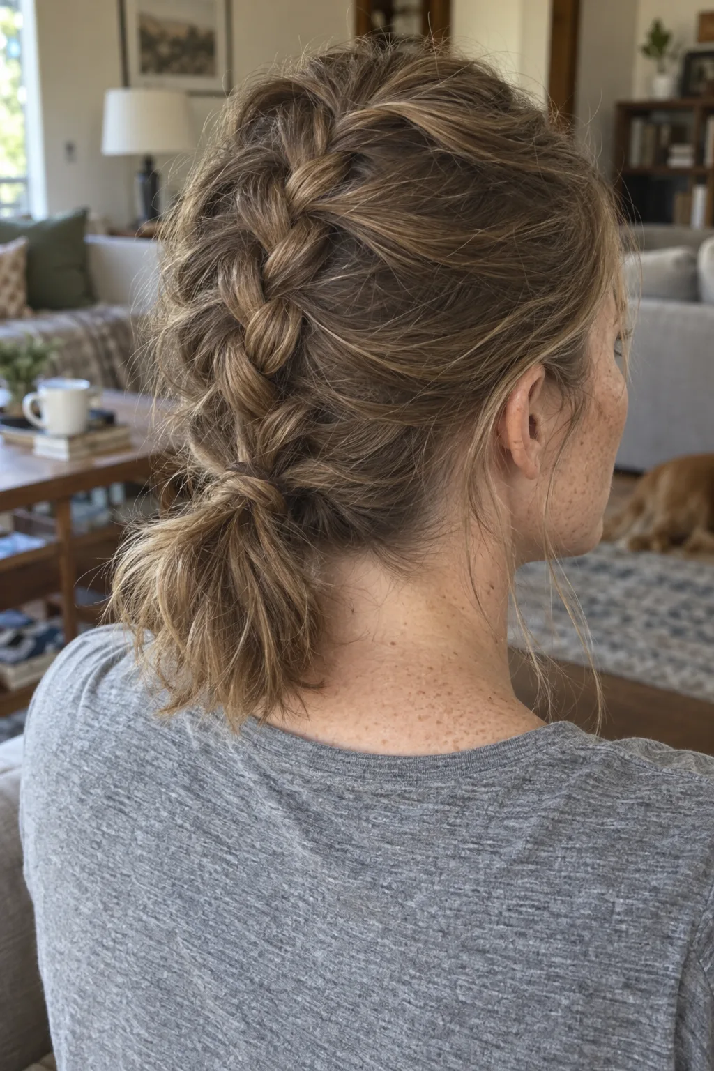 Dutch Braid Into a Messy Low Ponytail hairstyle