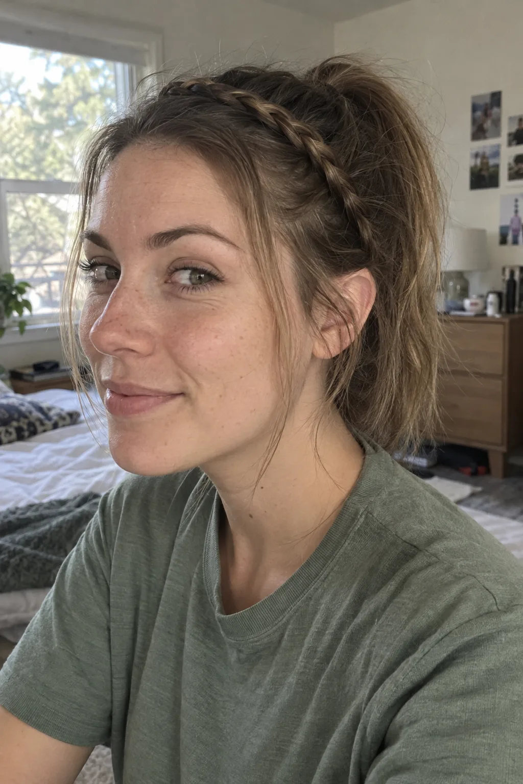 Braided Crown Into a High Ponytail hairstyle
