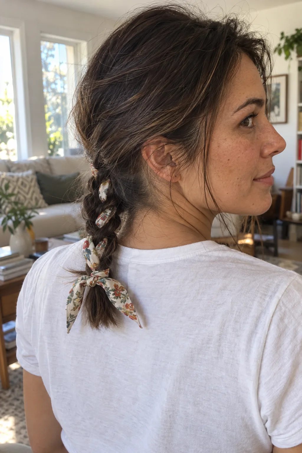 Scarf-Woven Braid Ponytail hairstyle