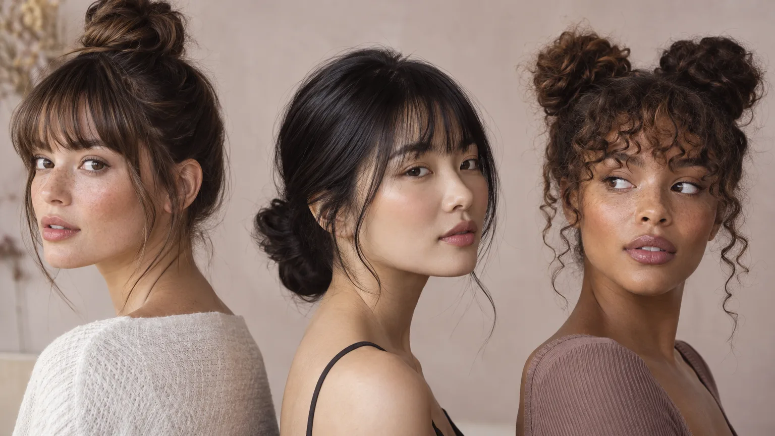 15 Cute Bun Hairstyles With Bangs