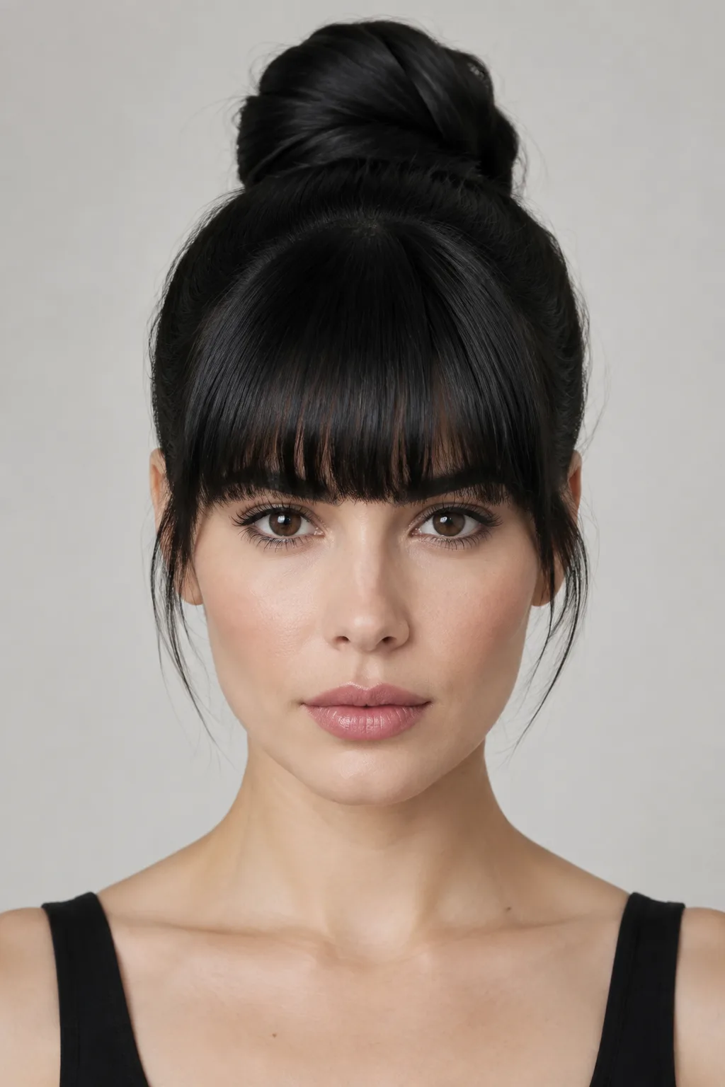 Ballerina Bun With Blunt Bangs hairstyle