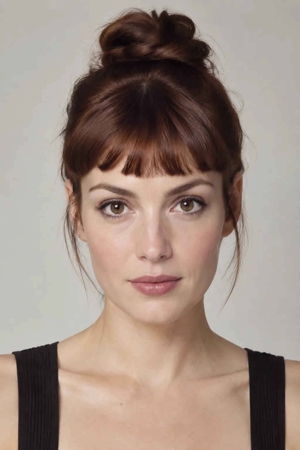 High Bun With Baby Bangs hairstyle