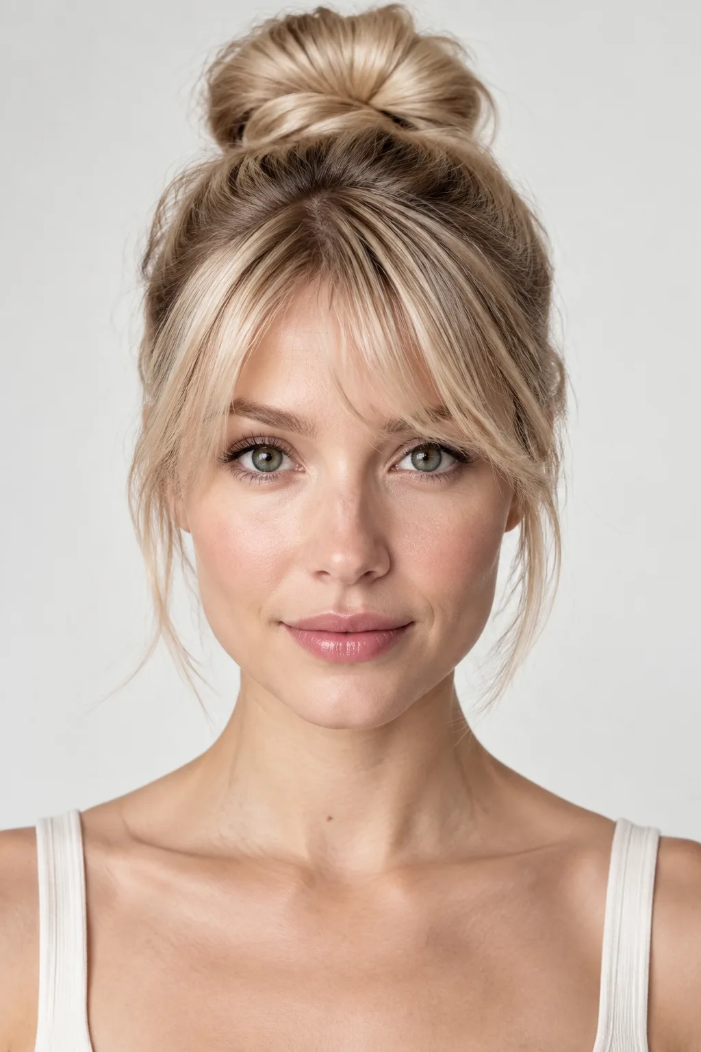 Donut Bun With Feathered Bangs hairstyle