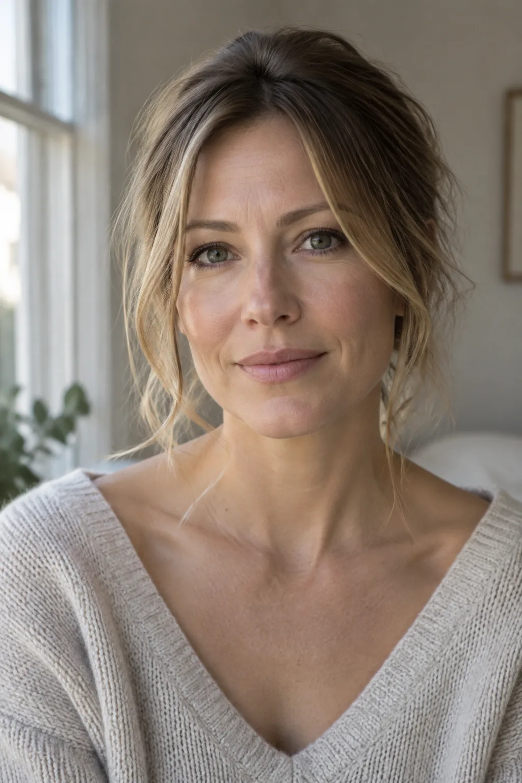 Messy Low Bun With Long Bangs hairstyle