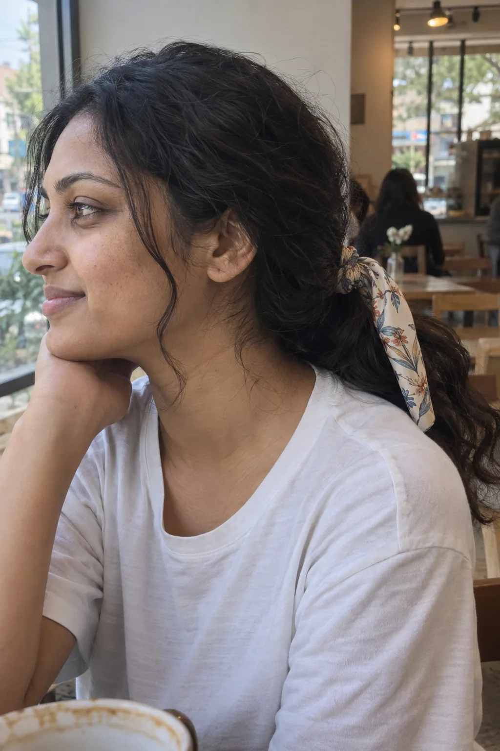 Scarf-Wrapped Low Ponytail hairstyle