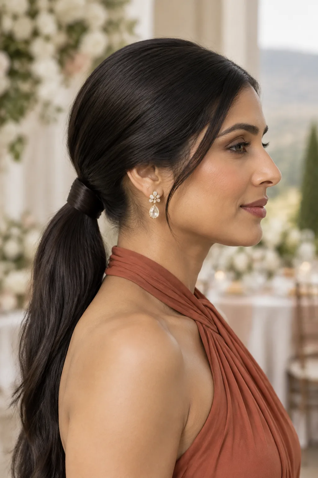Sleek Low Ponytail with Wrapped Base hairstyle