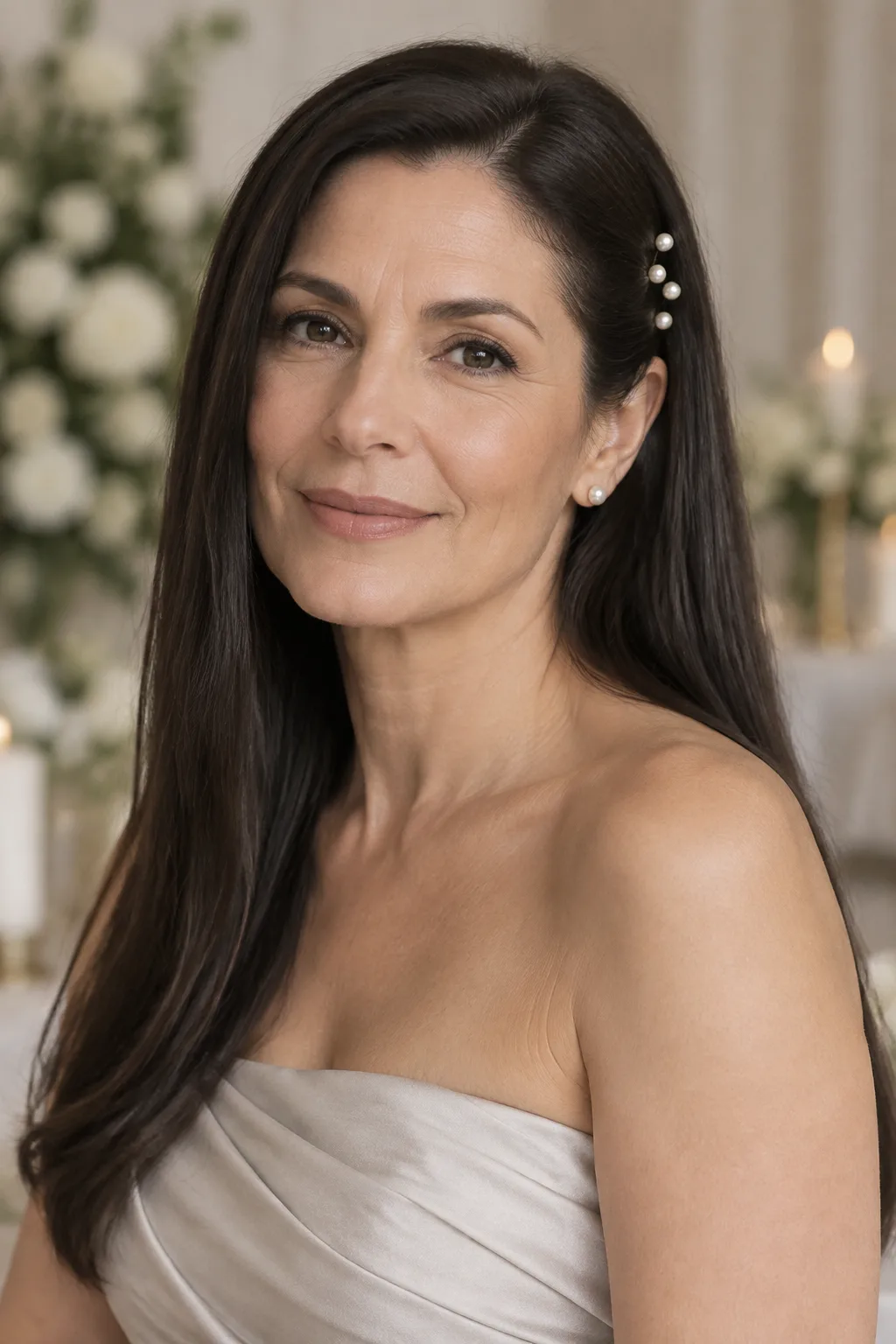 Sleek Straight Hair with Pearl Pins