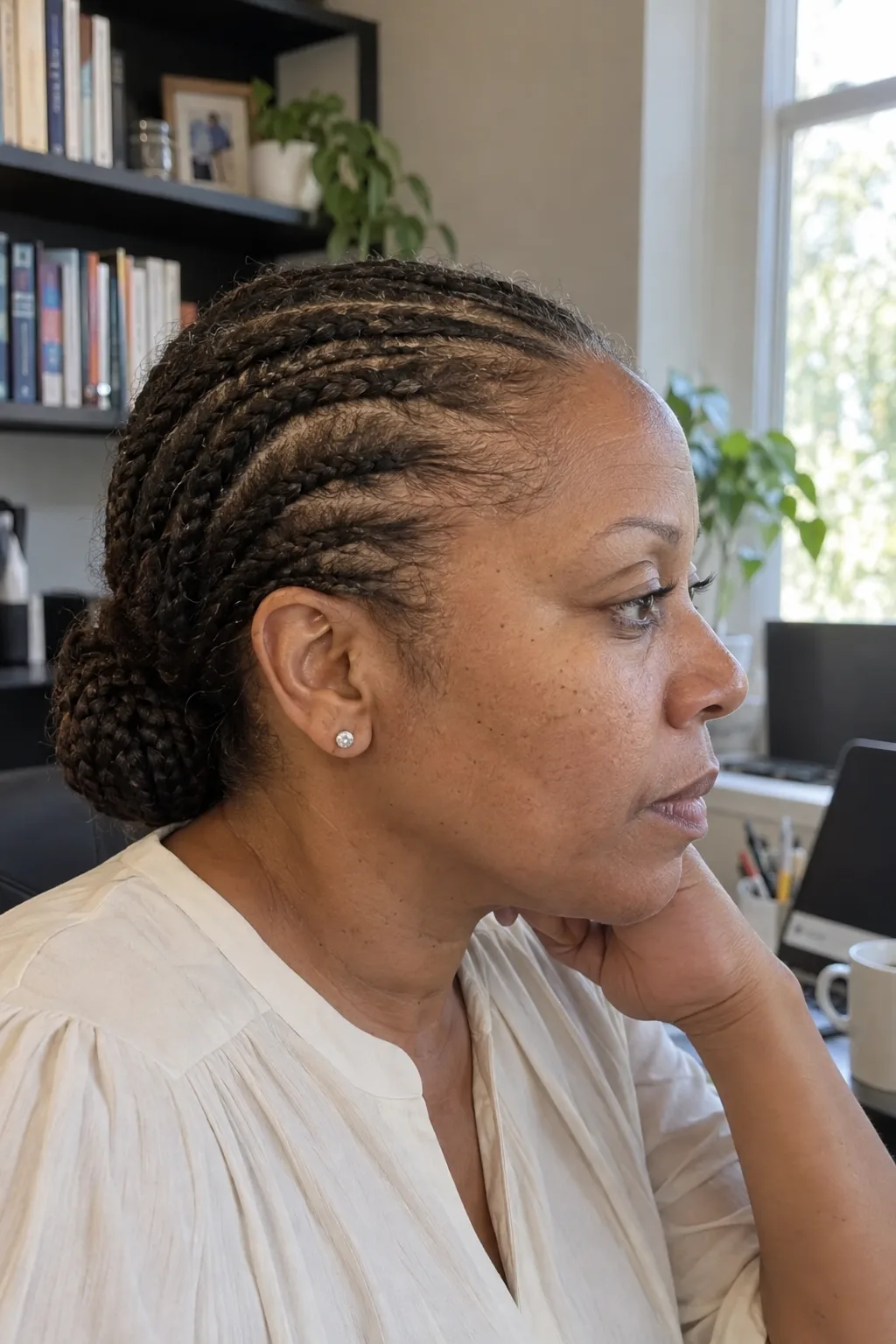 Cornrows Into a Low Bun hairstyle