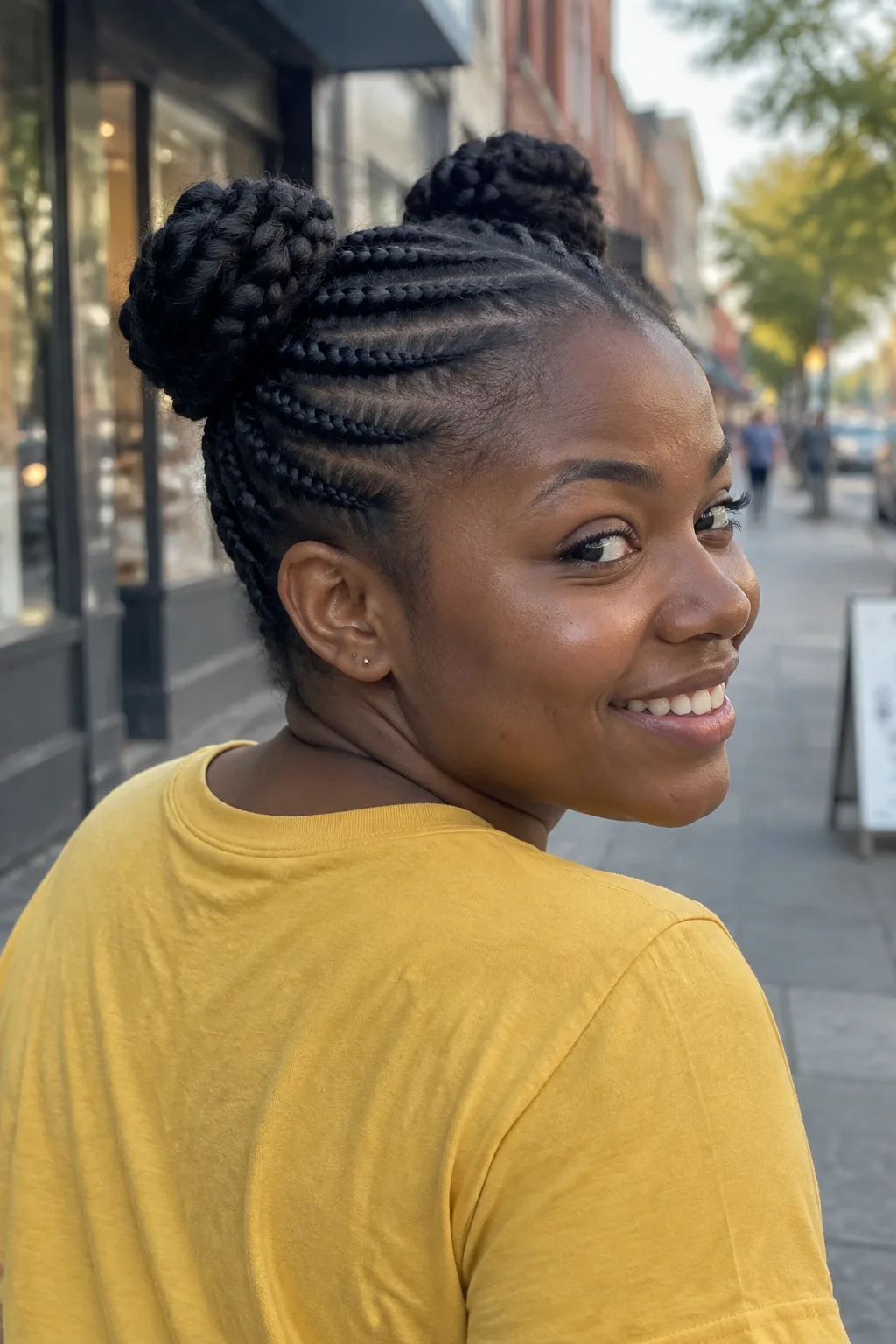 Cornrows With Double Space Buns hairstyle