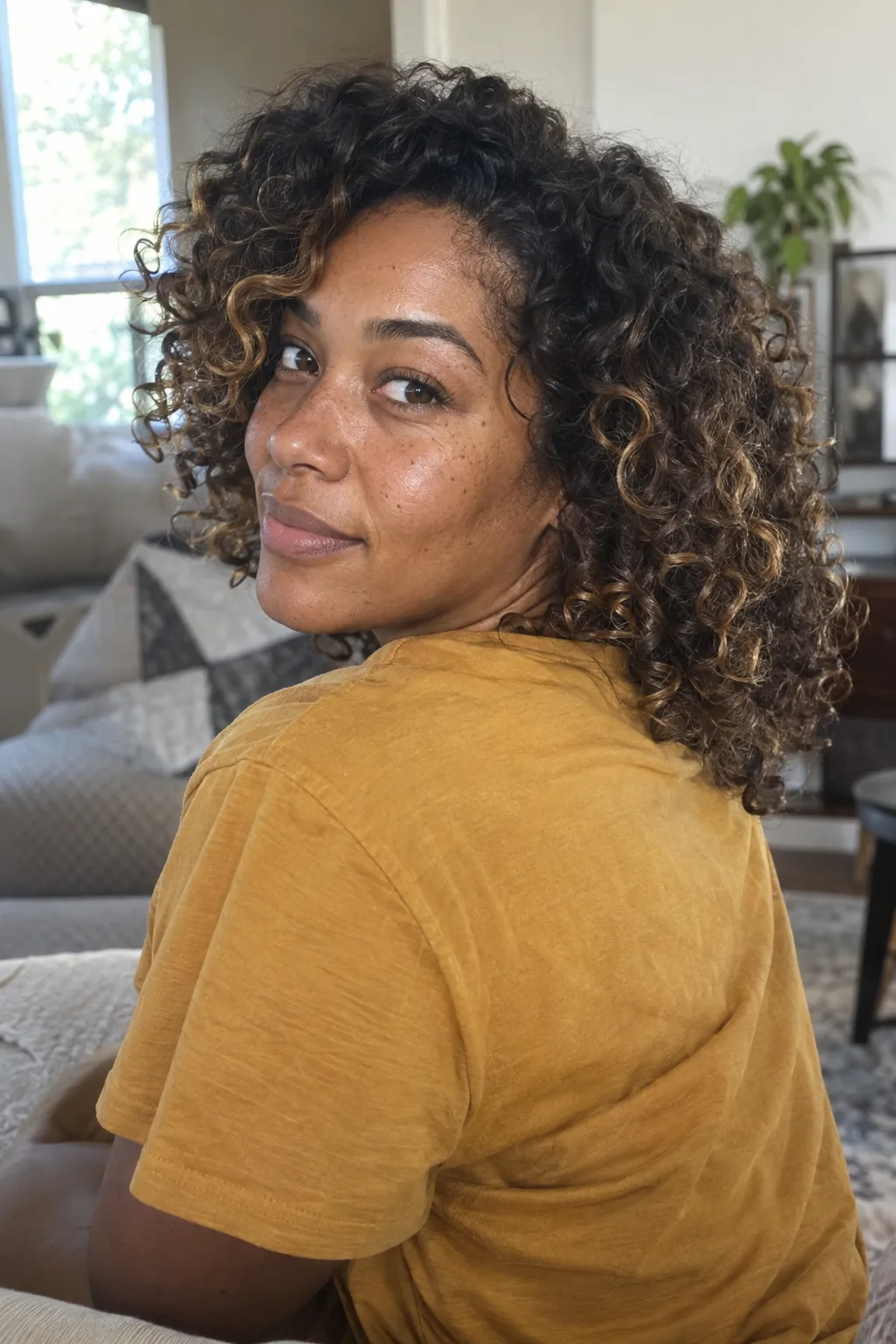 Honey Blonde Highlights on Curly Brown Hair