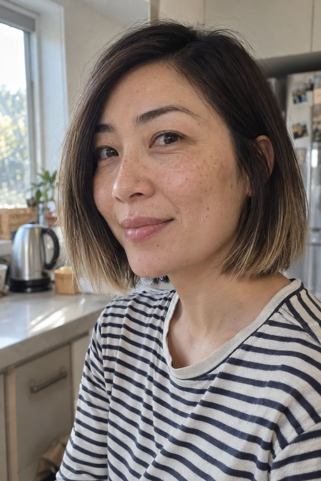 Honey Blonde Ends on a Brunette Bob hair color