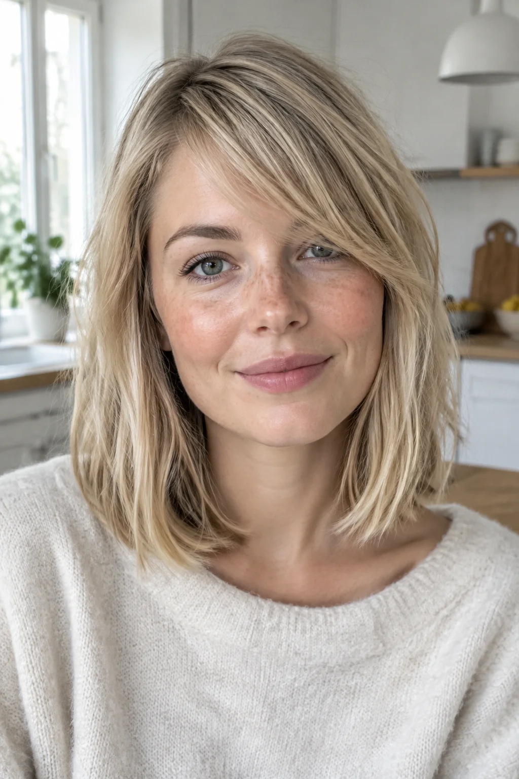 Wispy Side-Swept Bangs Lob hairstyle