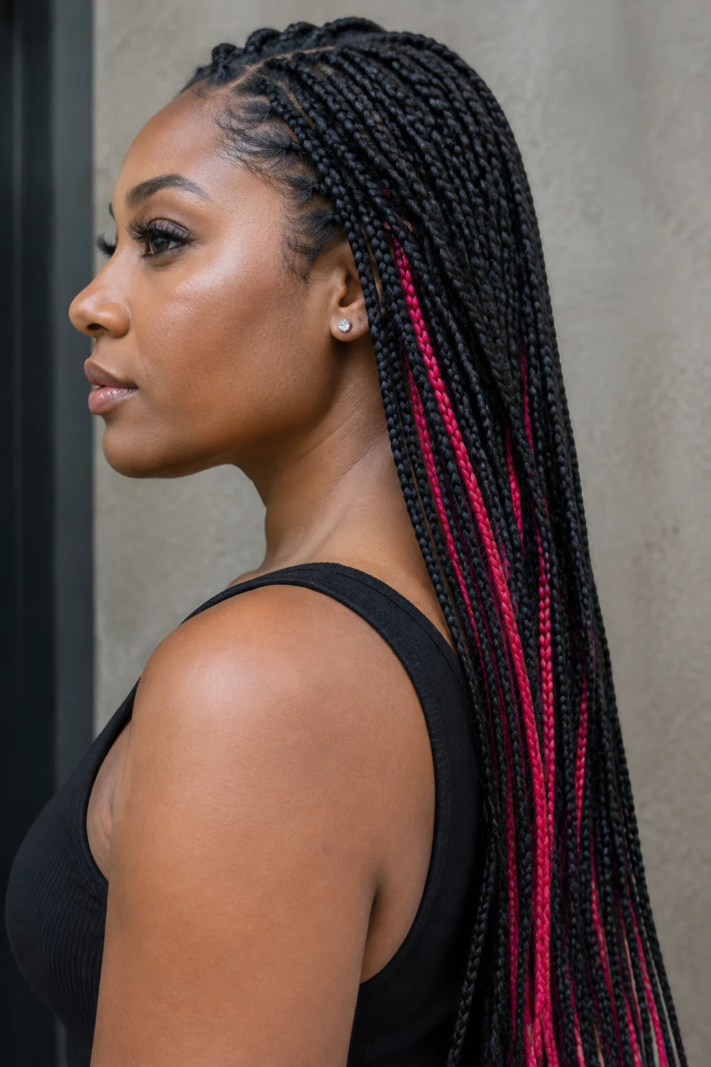 Hot Pink Small Braid Underlayer hair color