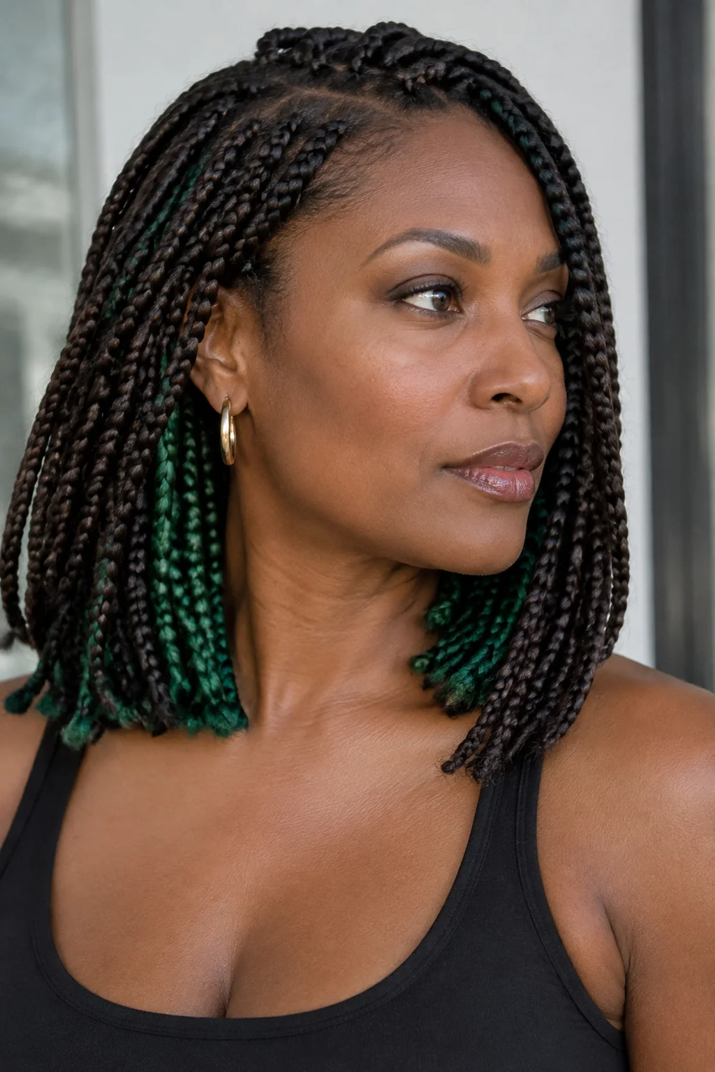 Emerald Box Braid Underlayer hair color