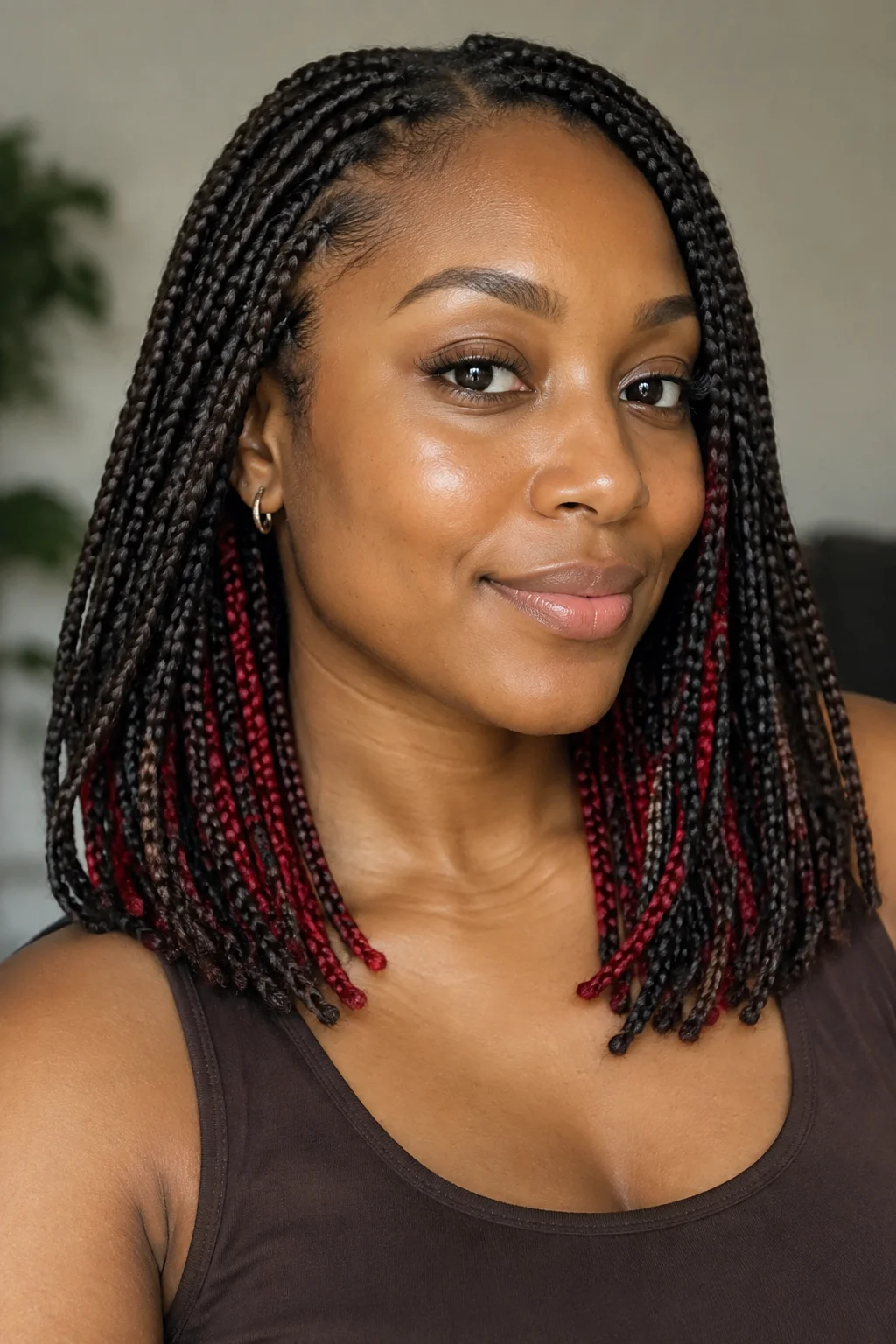 Cherry Red Knotless Underlayer hair color