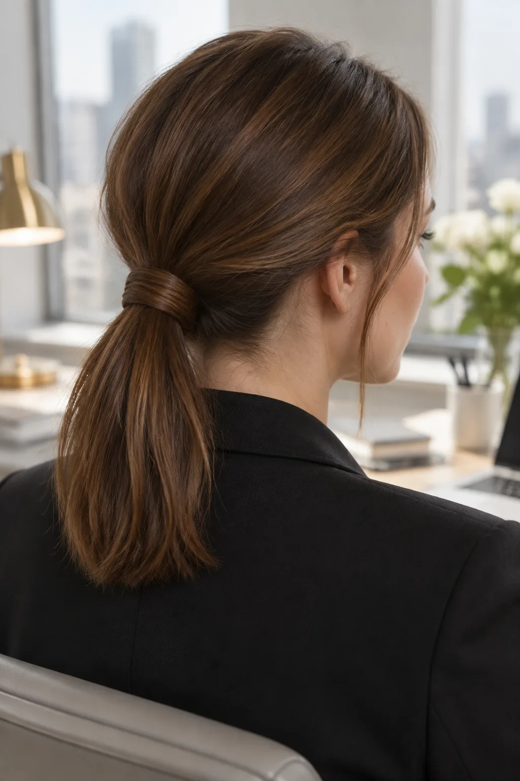 Low Ponytail with Wrapped Elastic hairstyle