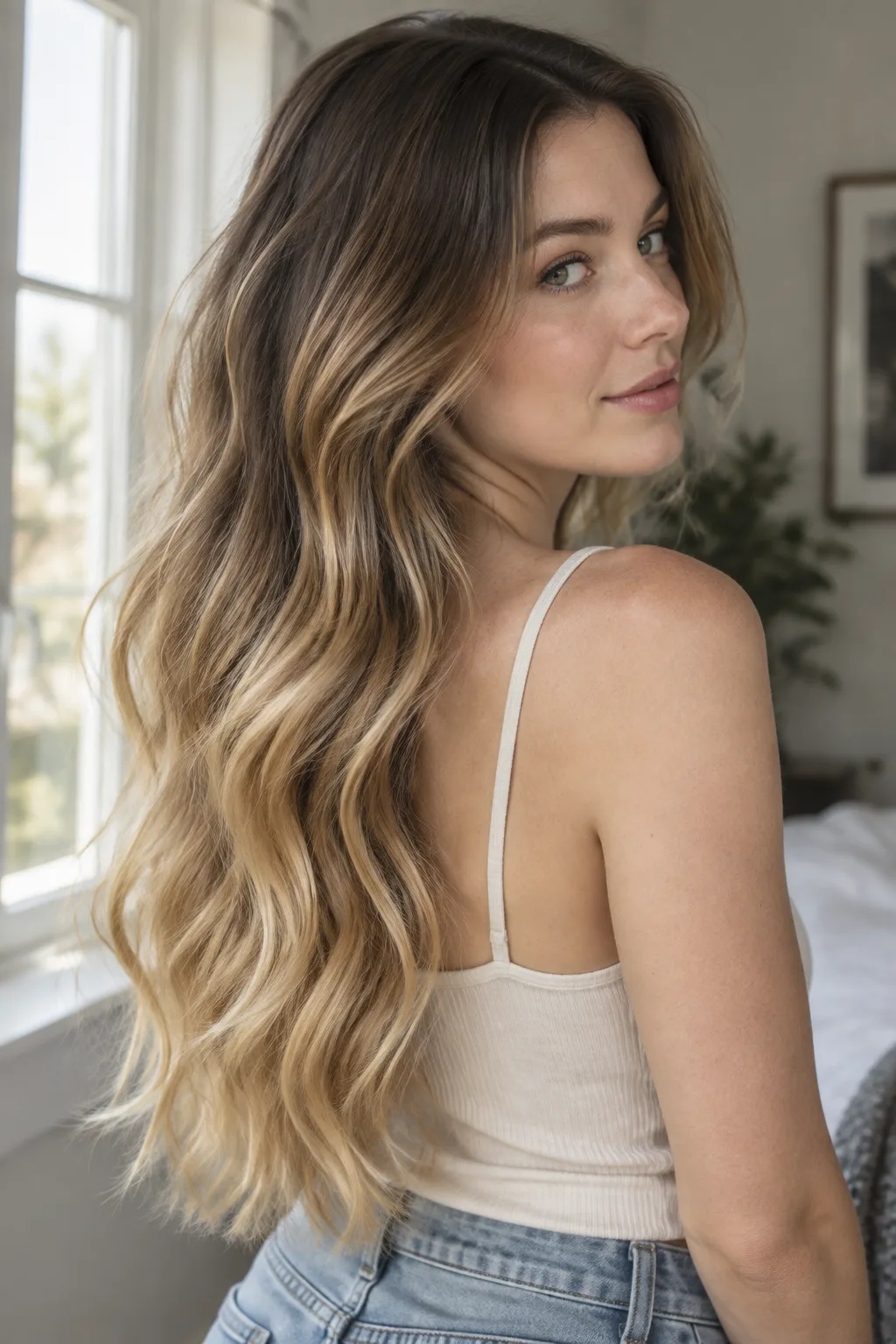 Classic Dark Roots to Golden Blonde Ombre hair color