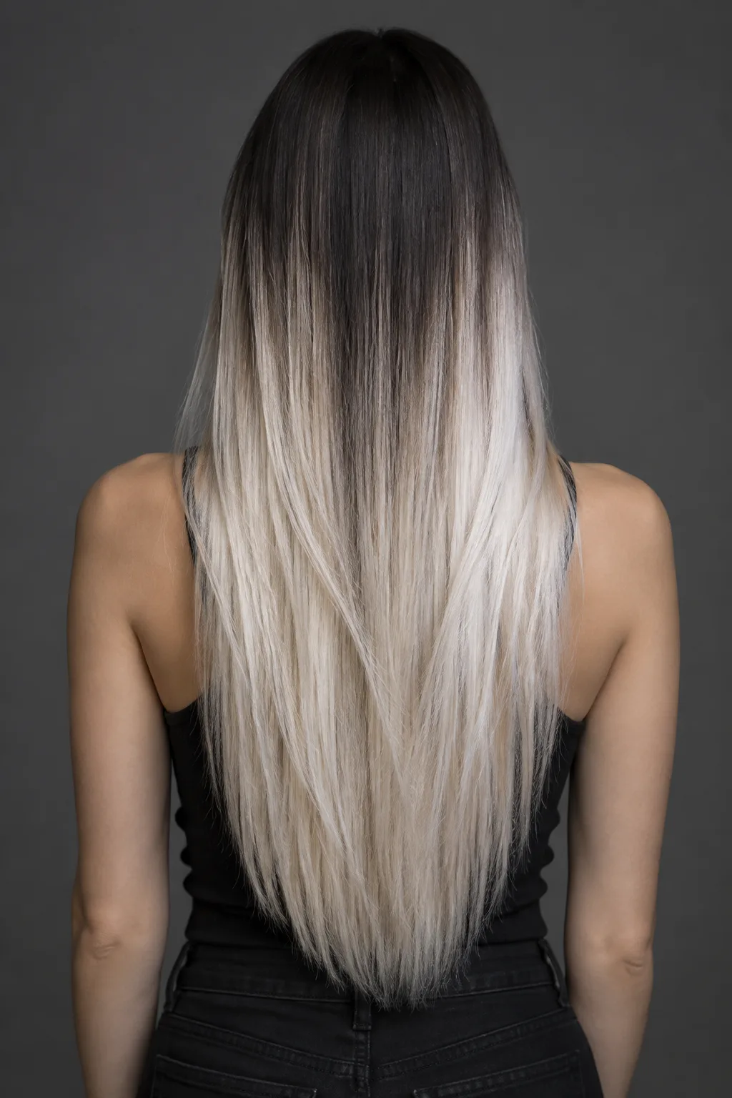 Icy Blonde Ombre on Dark Roots hair color