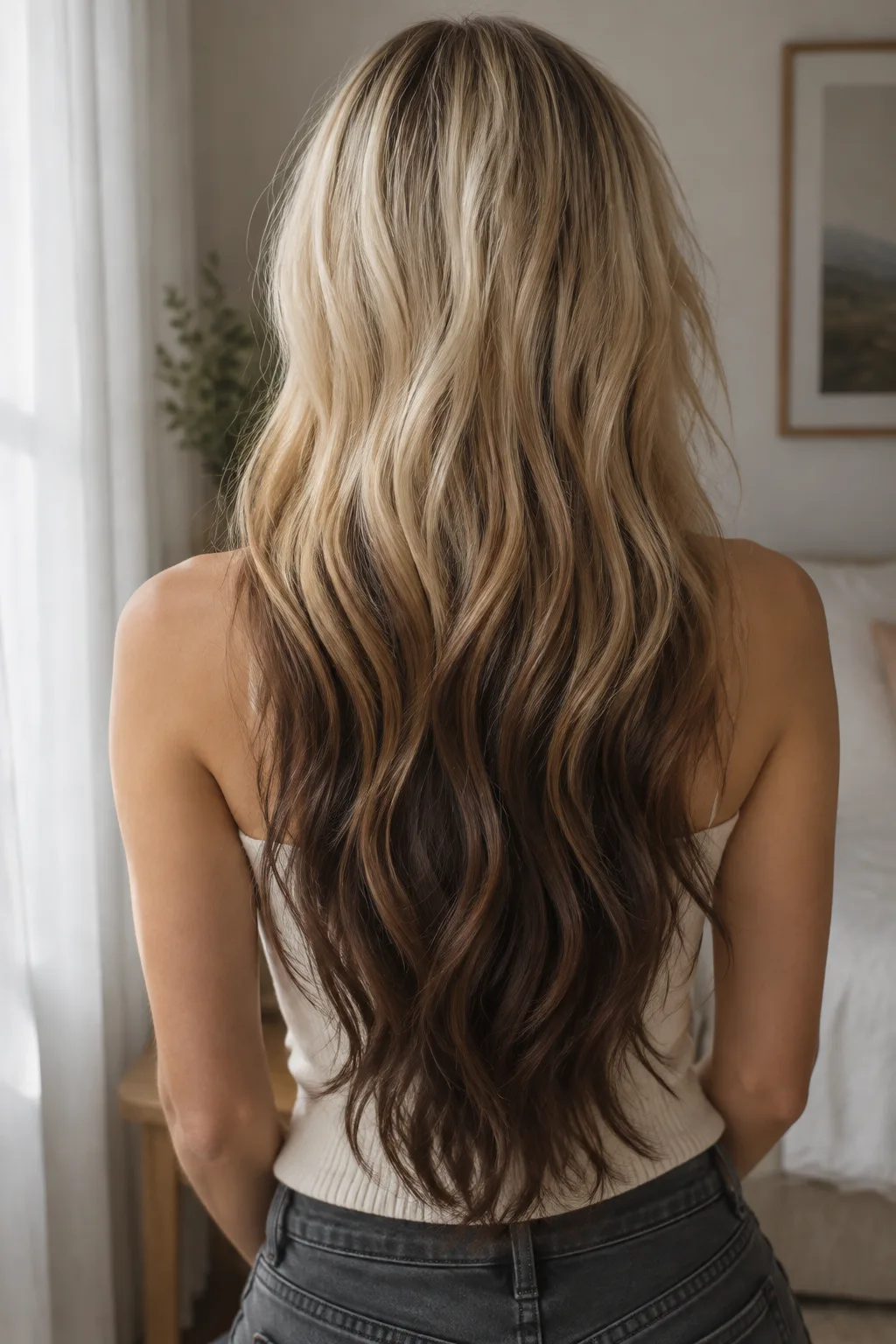 Reverse Ombre With Blonde Roots hair color