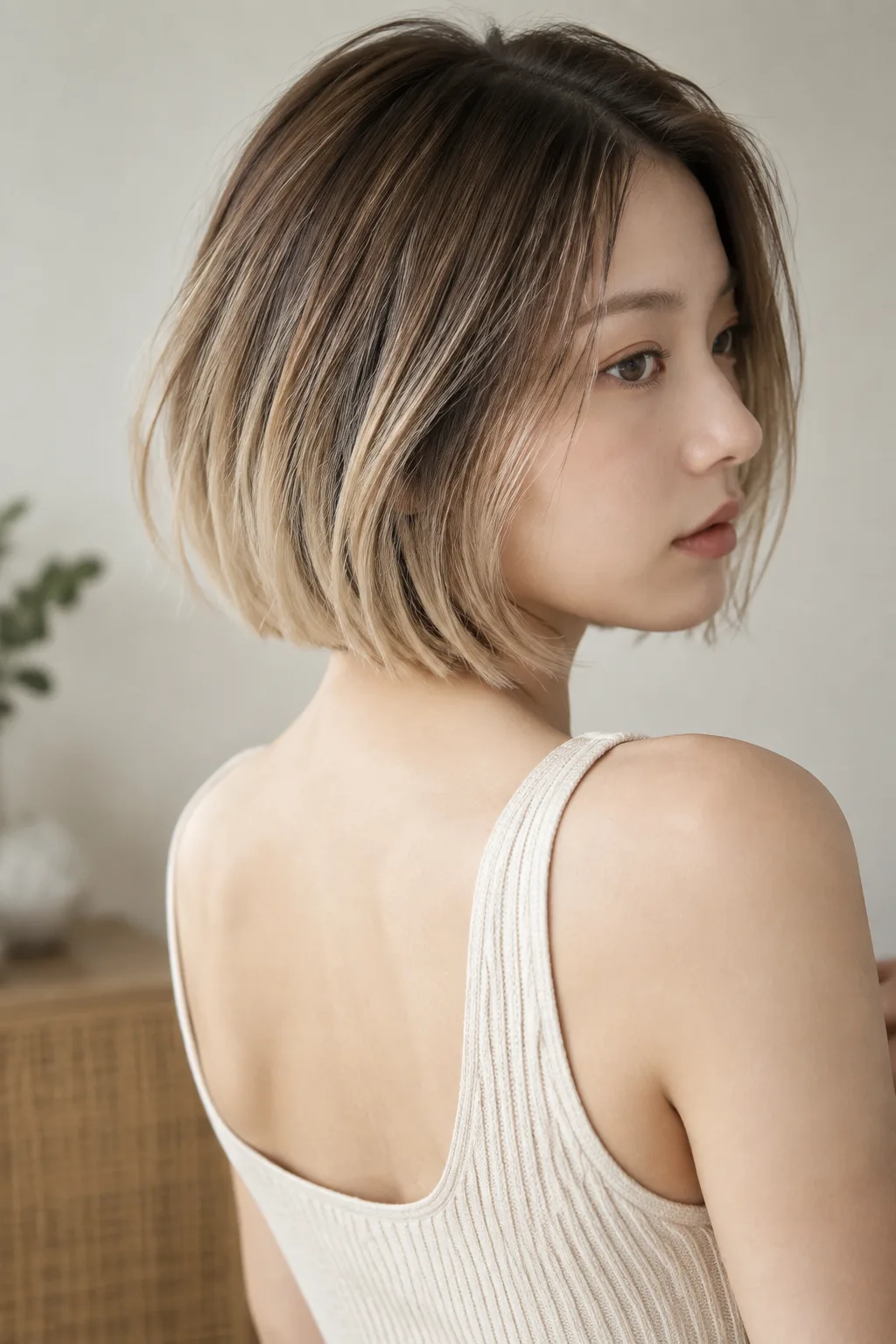 Beige Blonde Ombre on a Bob hair color