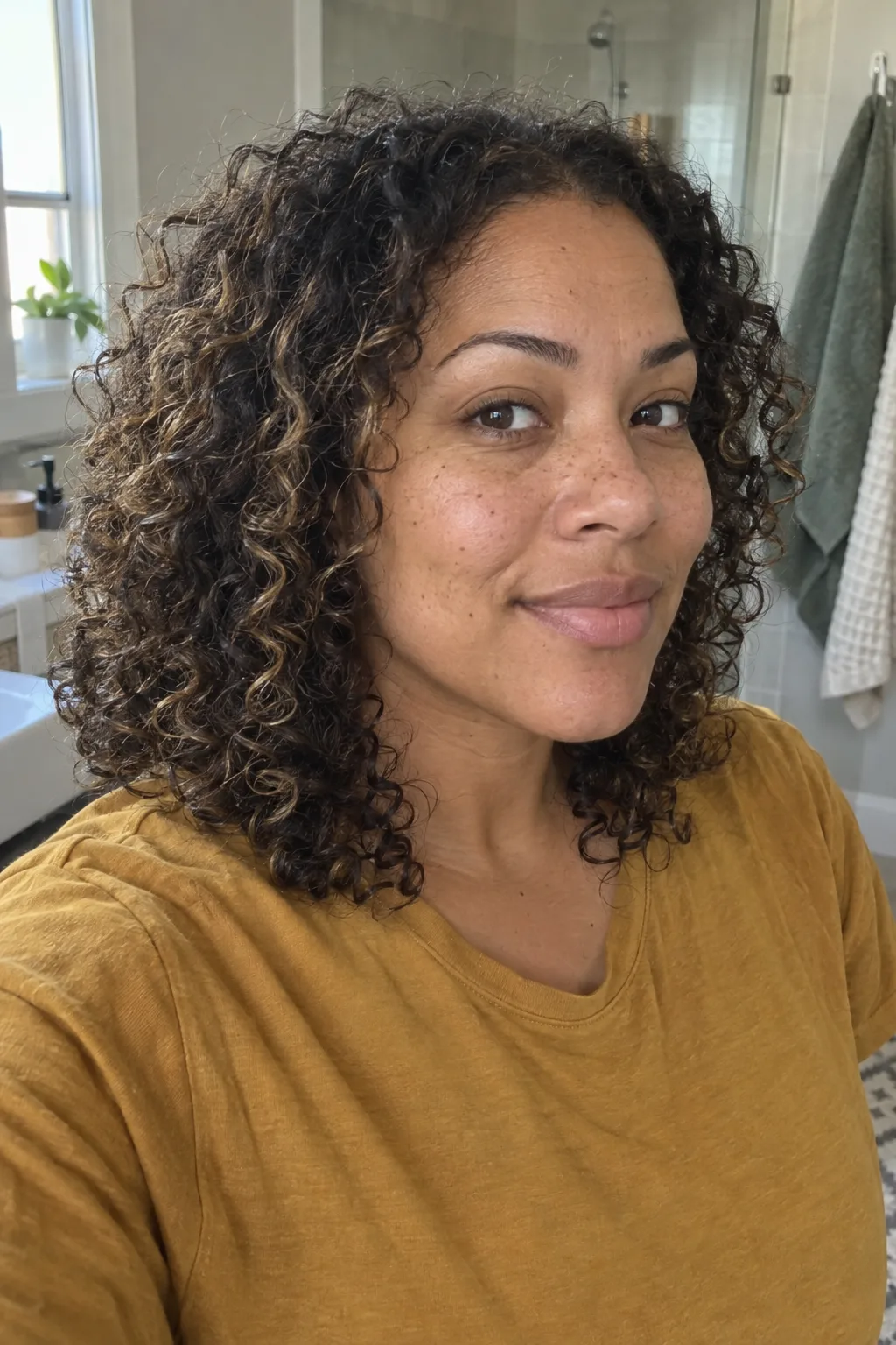 Scattered Highlights on Curly Brown Hair
