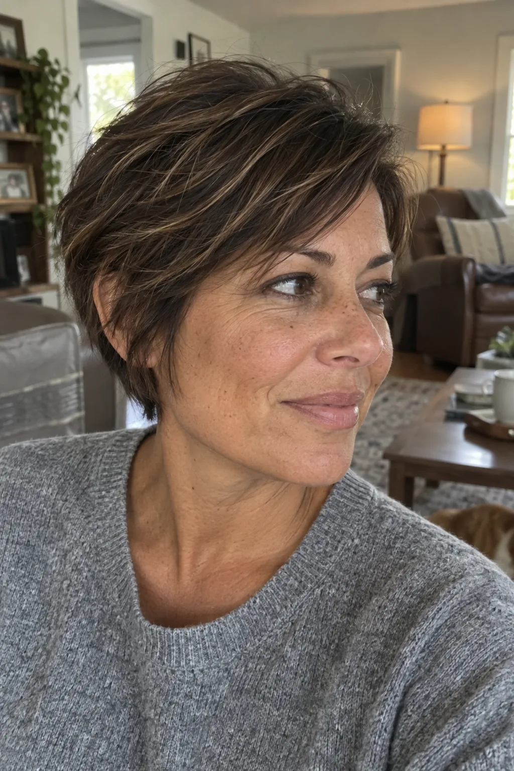 Toffee Highlights on Short Brown Hair
