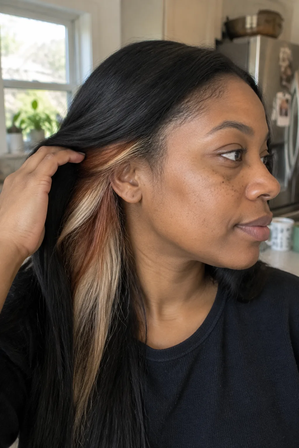 Classic Black, Ginger and Cream Calico Peekaboo hair color