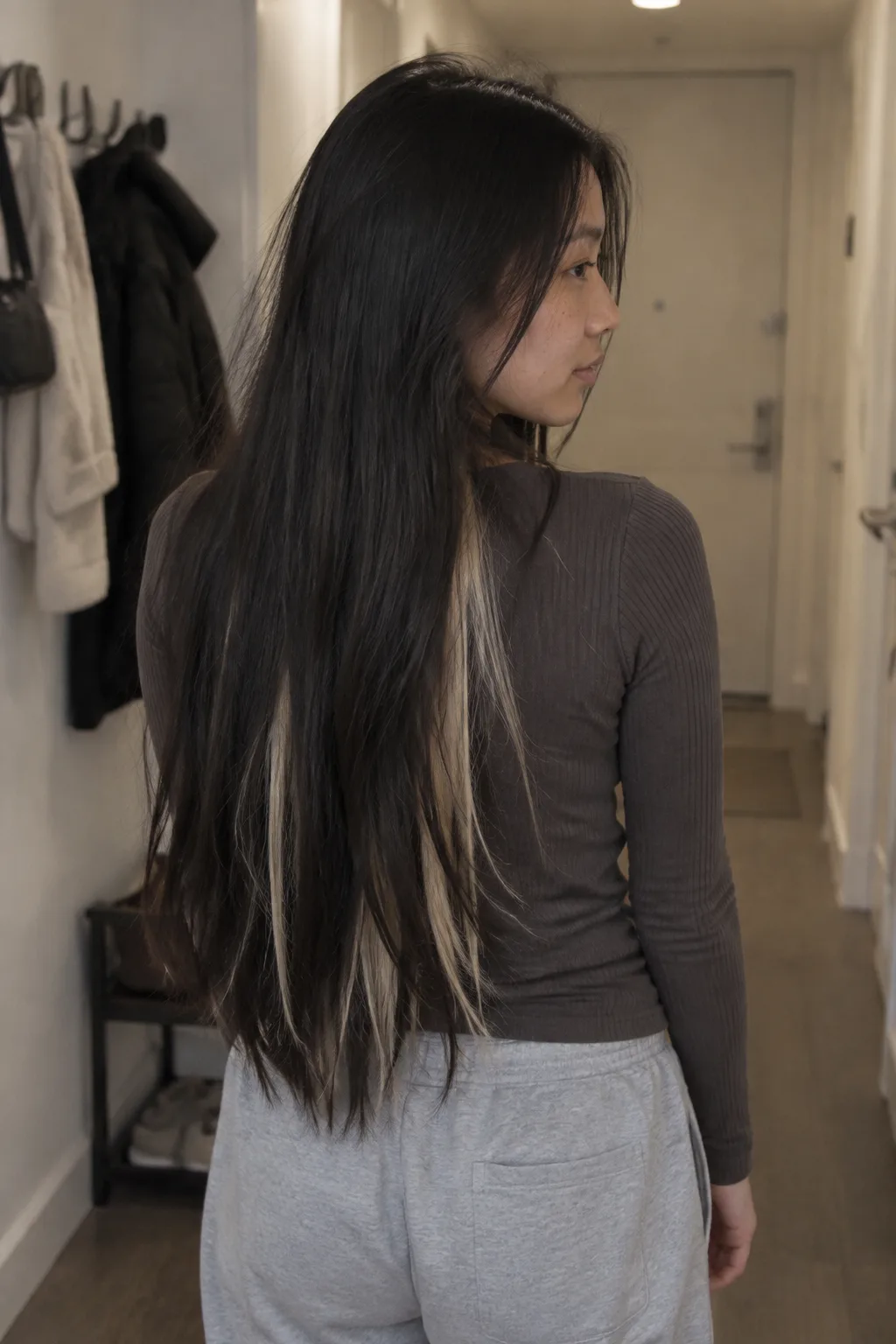 Platinum Patches on Waist-Length Black Hair
