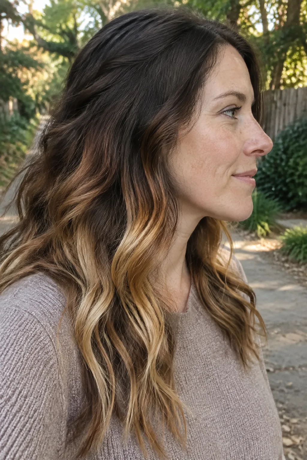Wavy Calico Peekaboo with Beachy Waves hair color