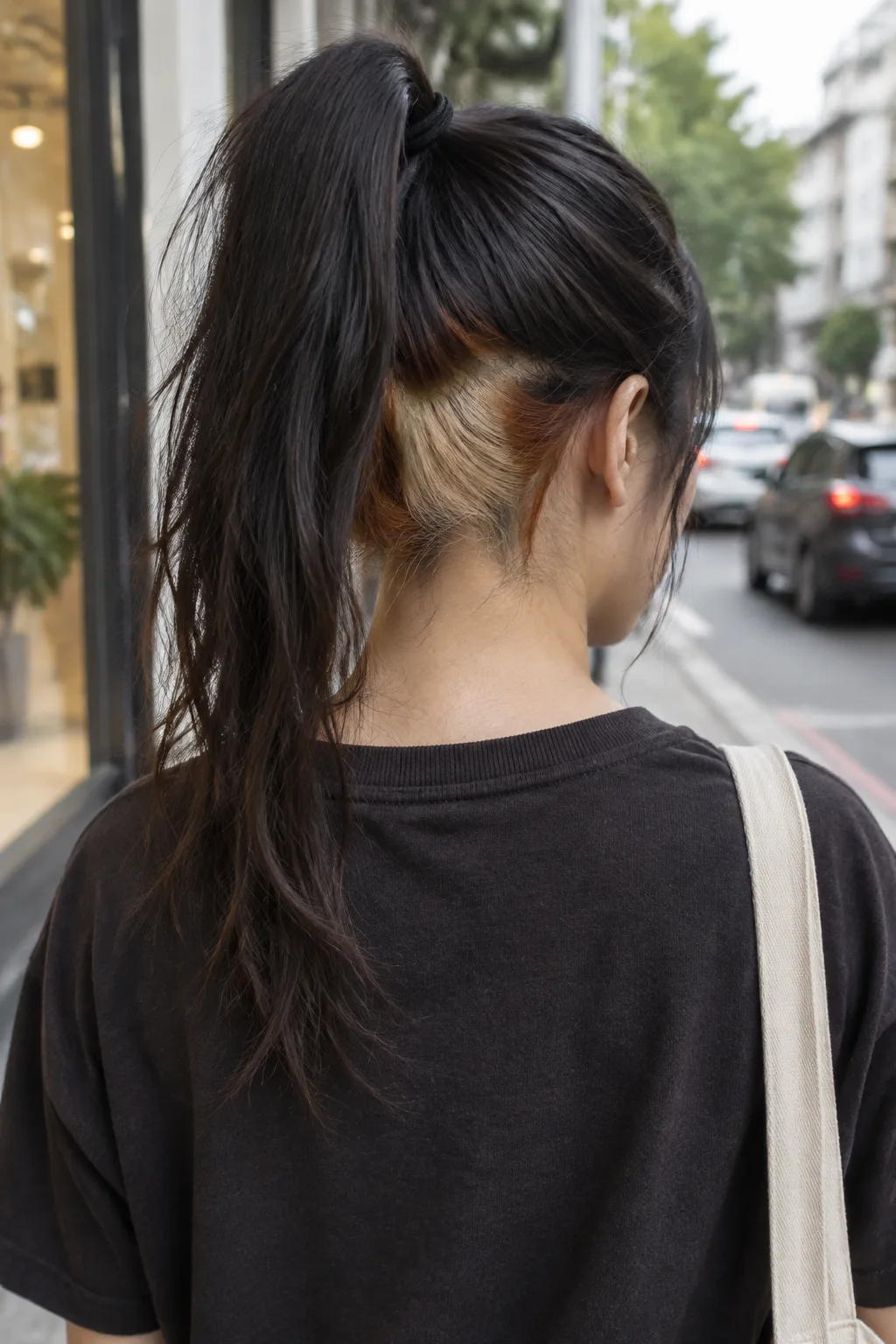 Calico Nape Peekaboo with High Ponytail hair color