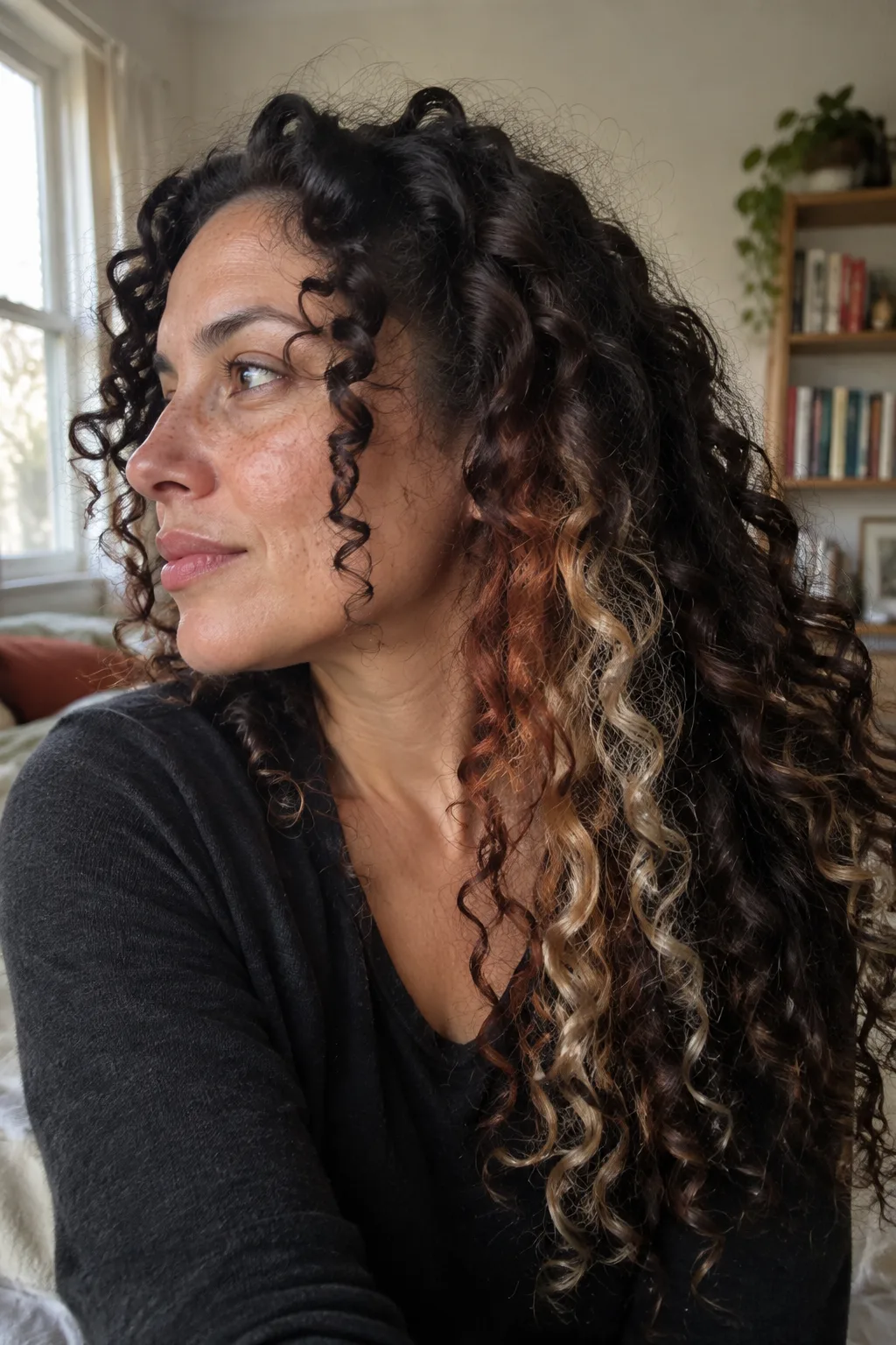 Curly Calico Peekaboo hair color