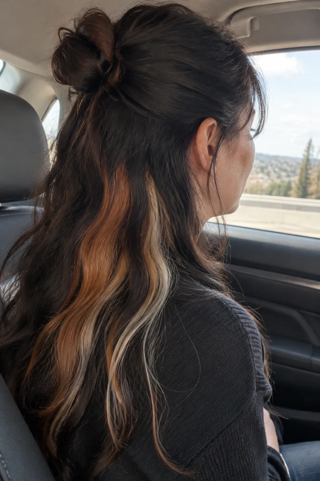 Calico Peekaboo Half-Up Bun hair color
