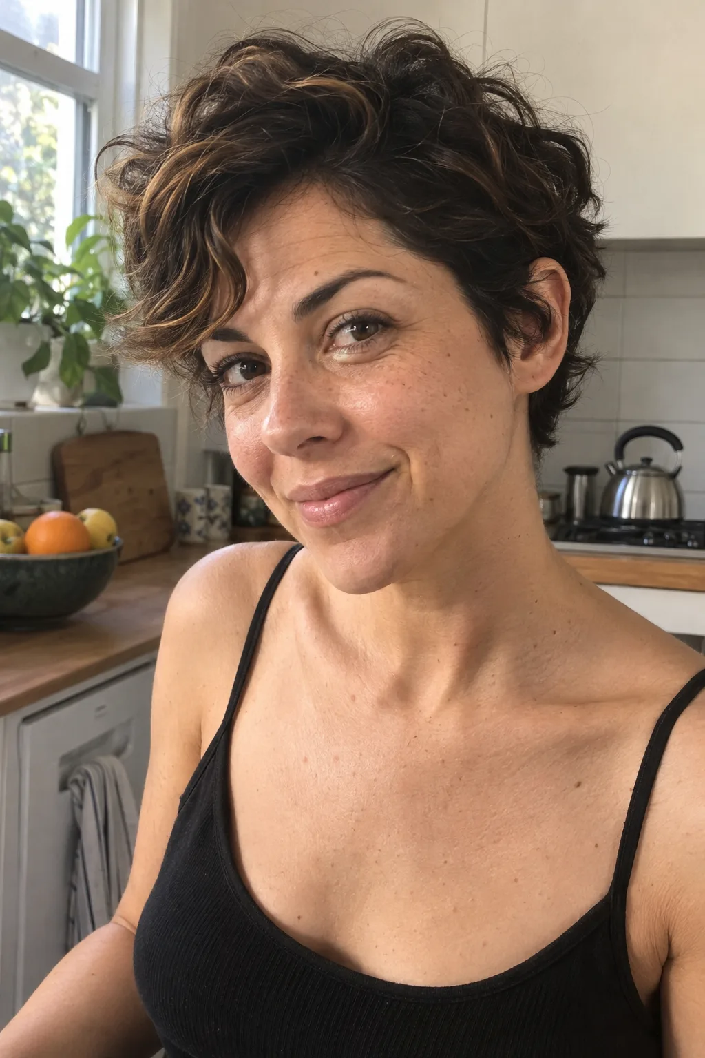 Wavy Pixie With Caramel Highlights hairstyle