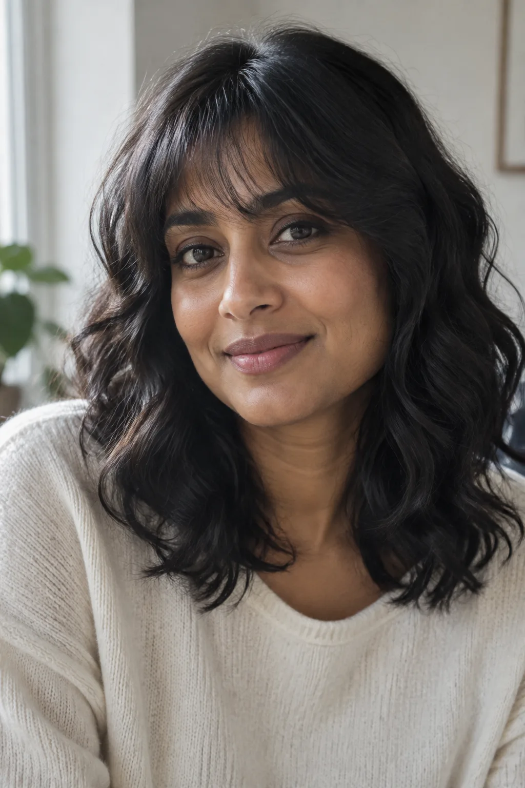 Brushed-Out Bangs with Air-Dried Waves hairstyle