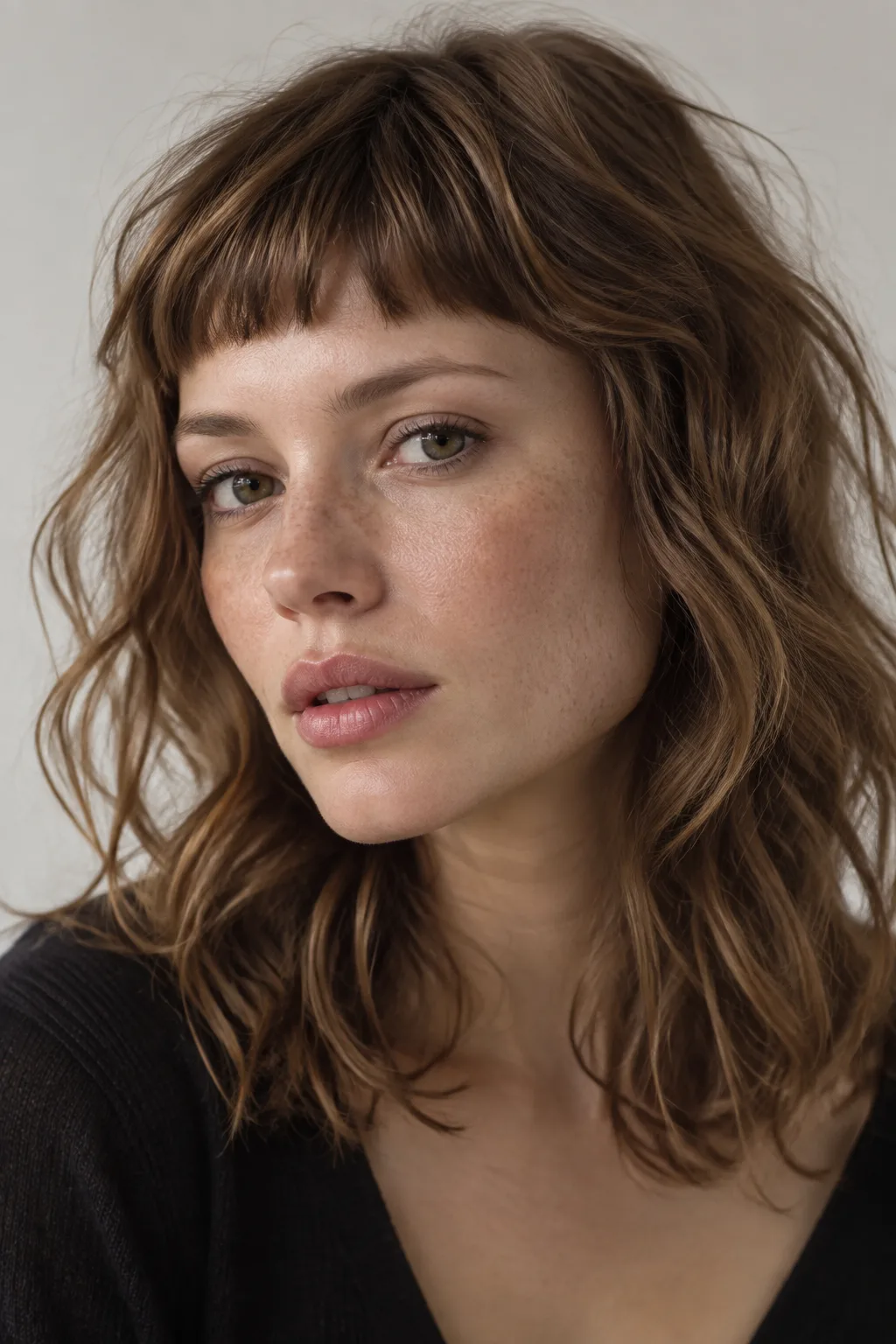 Micro Bangs with Tousled Medium Waves hairstyle