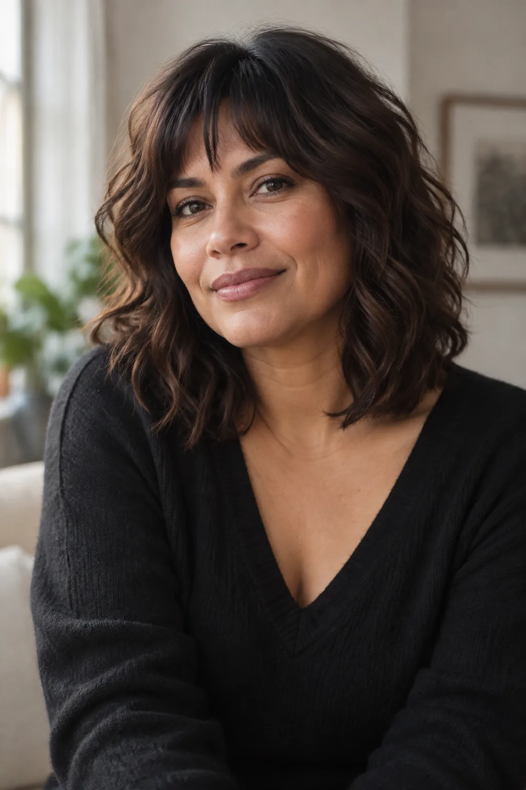 Textured Bangs on a Wavy Collarbone Cut hairstyle