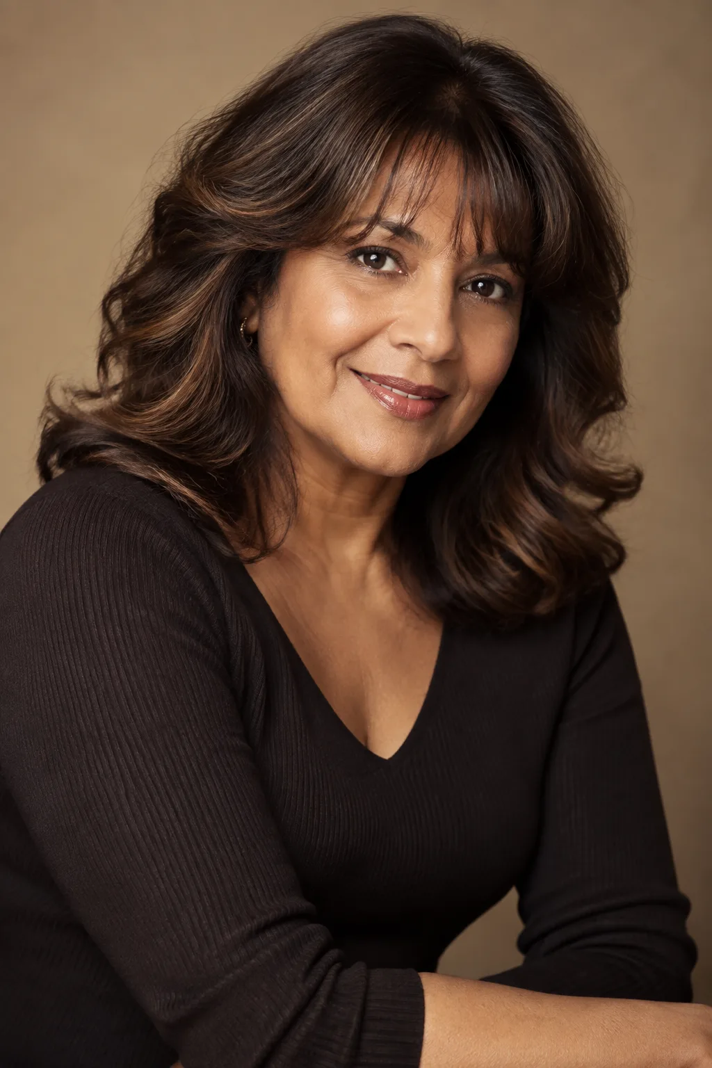 Dark Brown Waves with Soft Fringe hairstyle